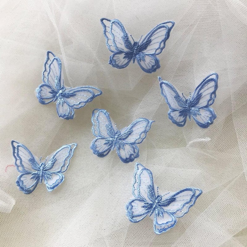 Microheal 10PCS Butterfly Lace Applique Organza Embroidery Lace Appliques Sewing Patches for Craft Projects (Pale Blue) - Image 1